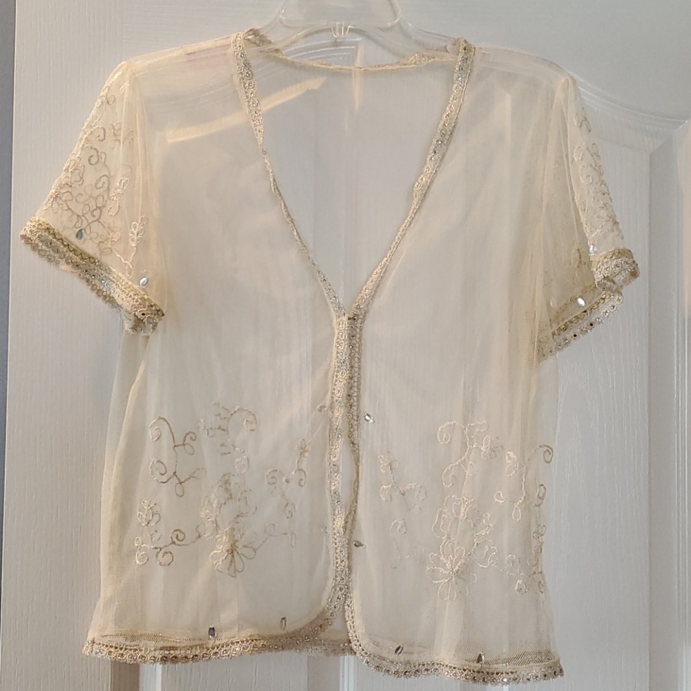 BEAUTIFUL LT. TAN SHEER SHRUG WITH ACCENTS